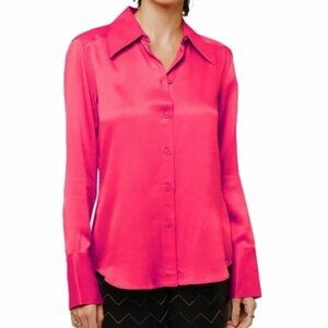 CIEBON Pink Jacque Collared Button Down Satin Blouse